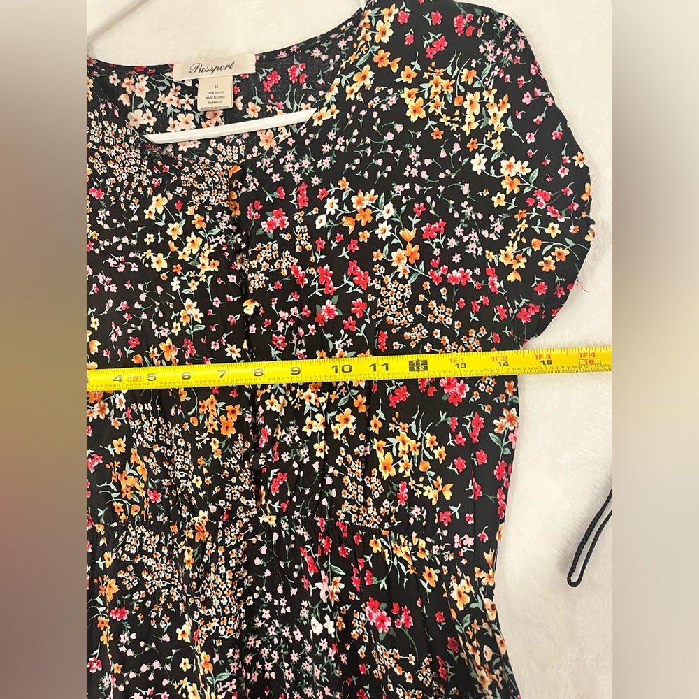 Passport Black Floral Button Front Mini Dress Rayon Size Medium - Picture 4 of 6